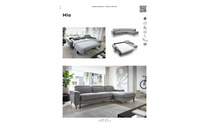 Stūra dīvāns MIA1,5HT/BK-TE-3F